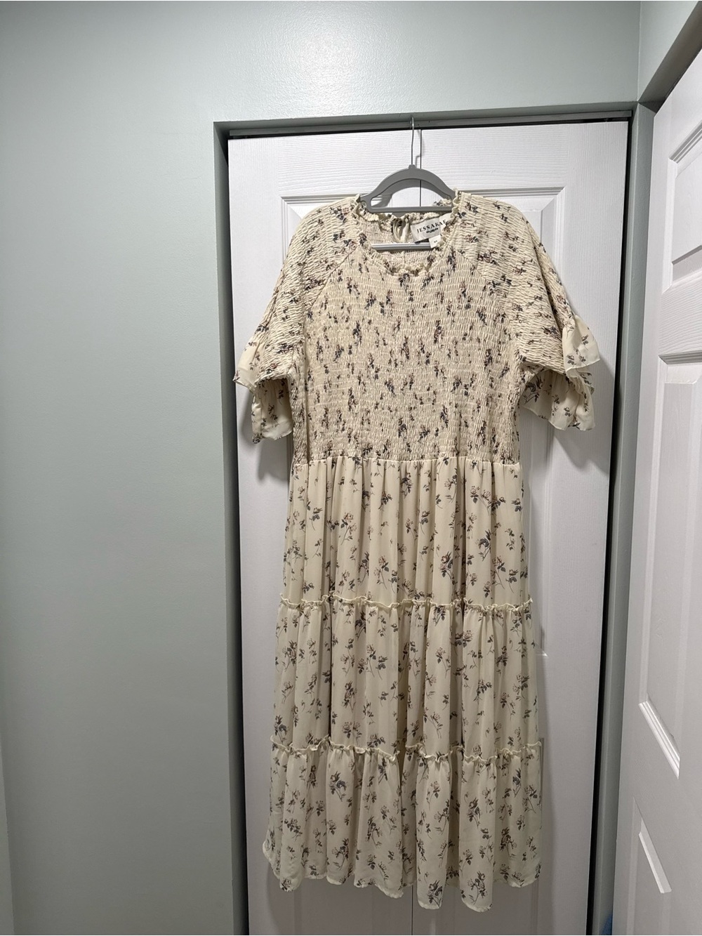 JessaKae Cream Floral Smocked Tiered Maxi Dress — Size 5X